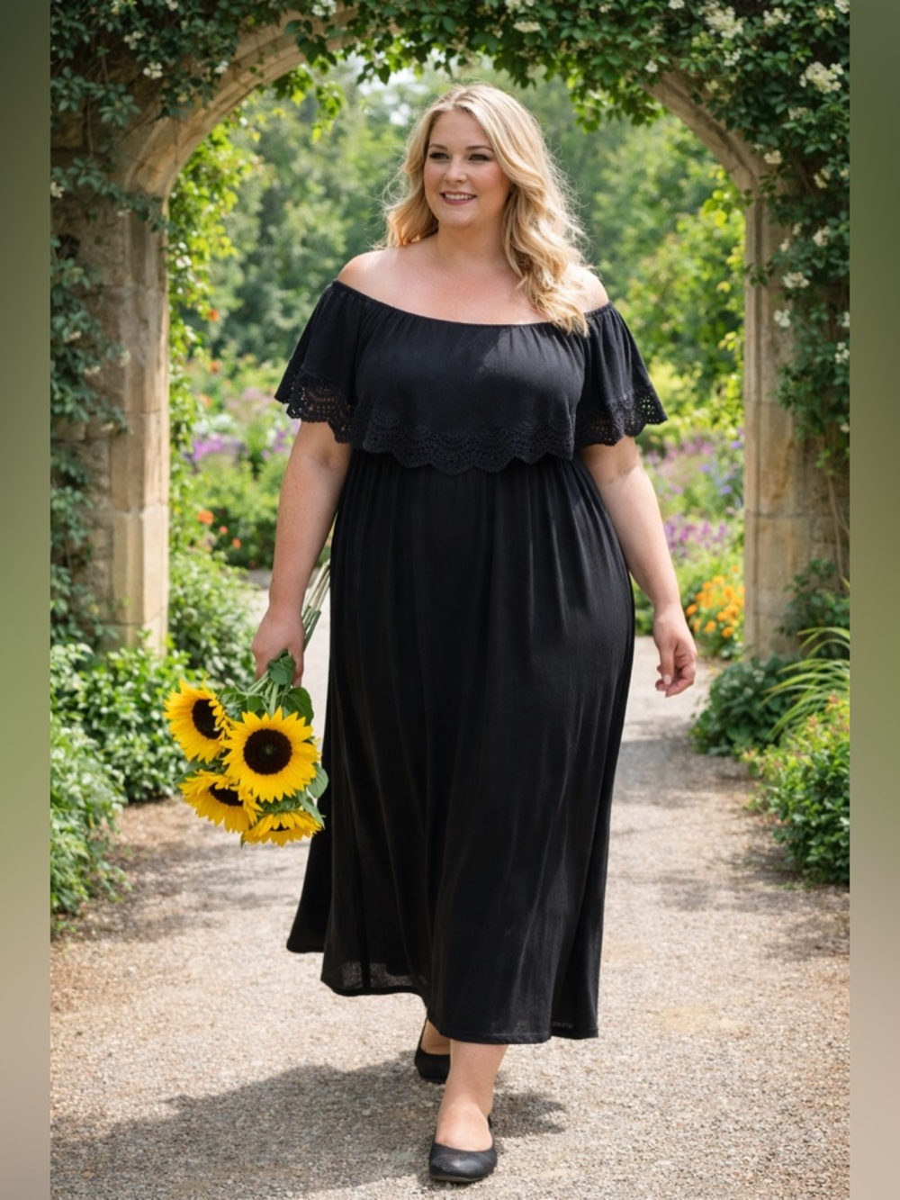 Elegant Black Off-Shoulder Plus size Dress size 2XL COMFY and Roomy Maxi Dress
